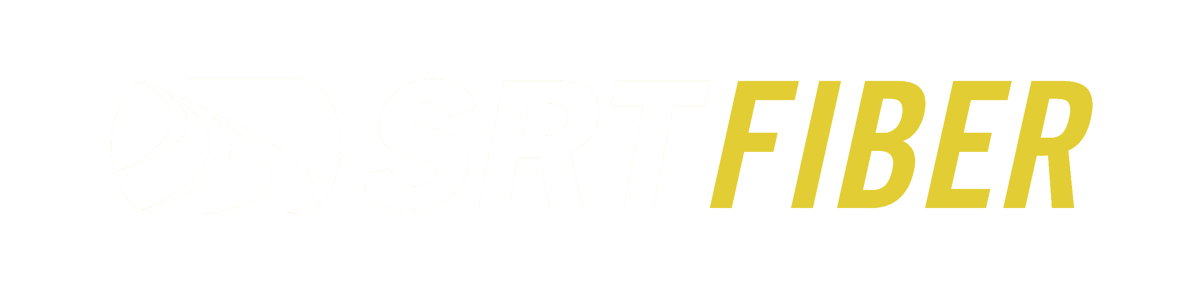 SRT FIBER LOGO WITH WHITE SRT LOGO AND YELLOW FIBER WORDS